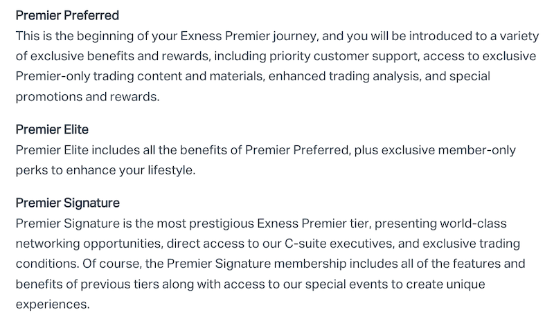 Điều kiện được mời và điều kiện thăng hạng trong Exness Premier Program