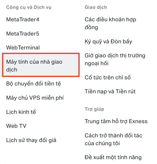 Cách dùng Trading Calculator của Exness (dành cho tài khoản đã đăng nhập)