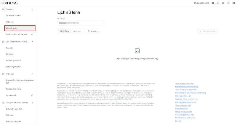 Cách xem và tải lịch sử giao dịch trong Personal Area trên website chính thức của Sàn Exness